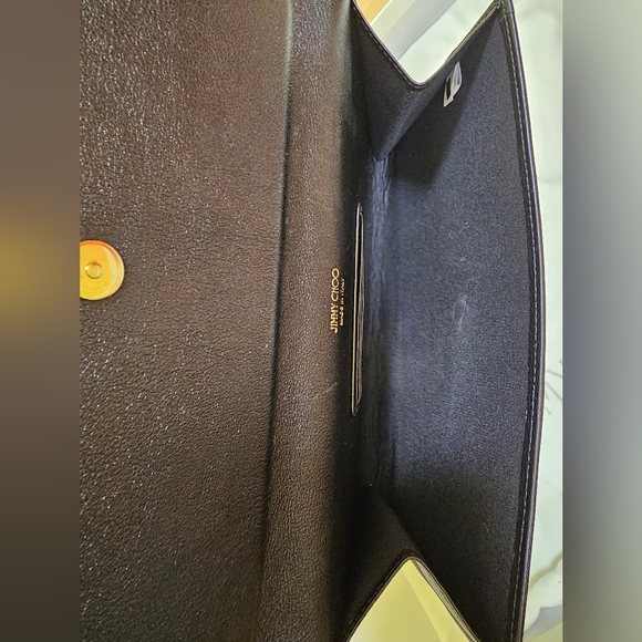 Authentic JIMMY CHOO Glitter Leather Trimmed Reese Clutch, large, color ink - Picture 11 of 16